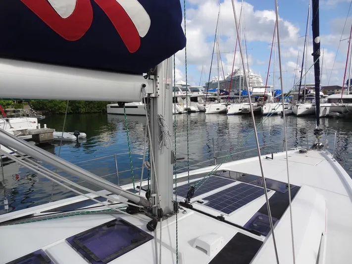 Tabula Rasa Yacht Photos Pics Beneteau Oceanis 46.1 sailboat docked in a marina, 2020 model.