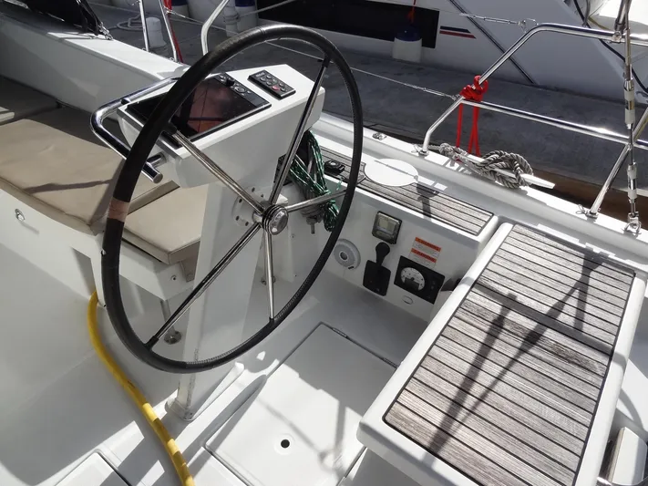 Tabula Rasa Yacht Photos Pics Steering wheel and cockpit of 2020 Beneteau Oceanis 46.1 sailboat.