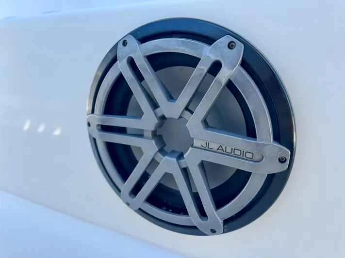  Yacht Photos Pics Close-up of JL Audio speaker on 2009 Invincible 36 Open Fisherman boat.