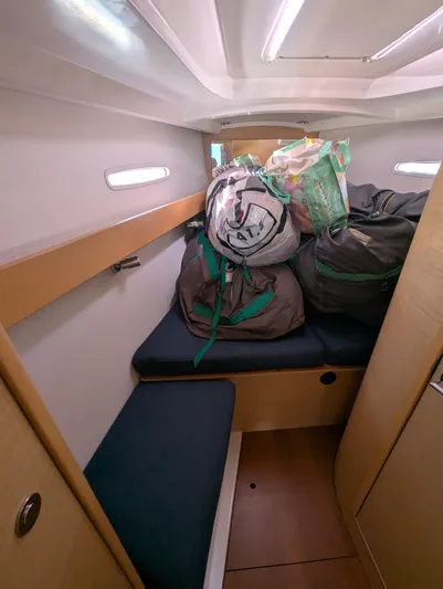 Saga Yacht Photos Pics Beneteau First 40 cabin interior with bags, 2012 model.