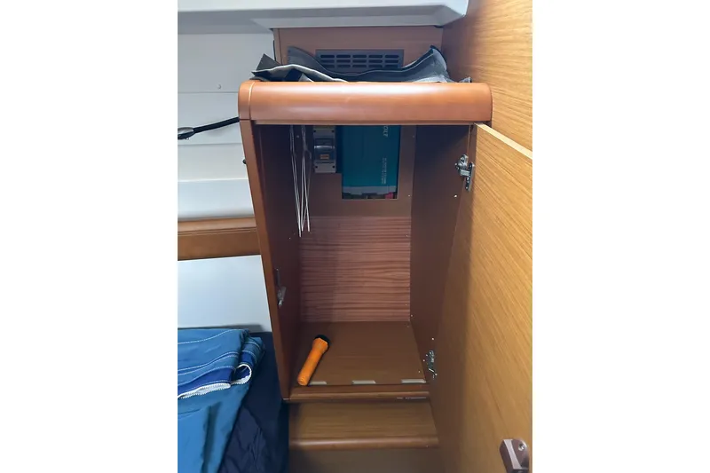  Yacht Photos Pics Interior storage compartment on 2018 Jeanneau Sun Odyssey 479 sailboat.