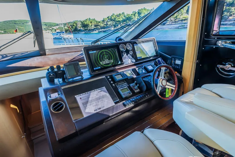 Gitana II Yacht Photos Pics Luxurious 2009 Princess V78 yacht helm with advanced navigation systems and plush seating.