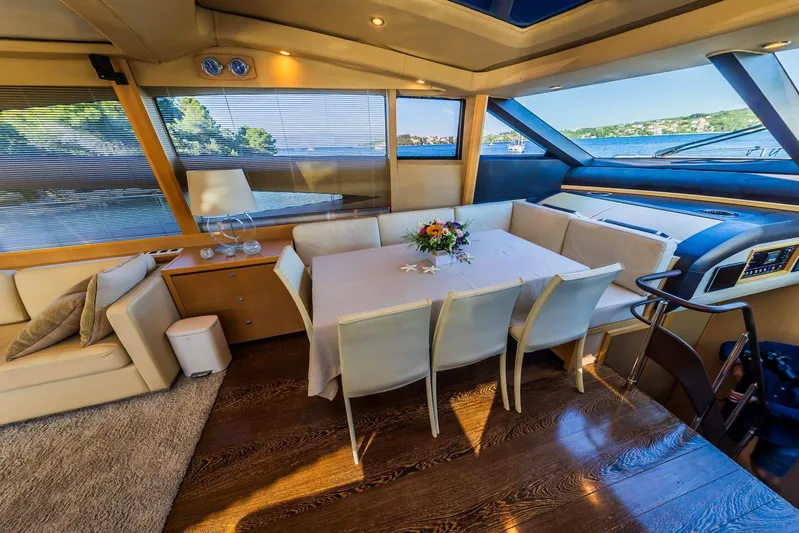 Gitana II Yacht Photos Pics Luxurious interior of 2009 Princess V78 yacht with elegant dining area and scenic views.