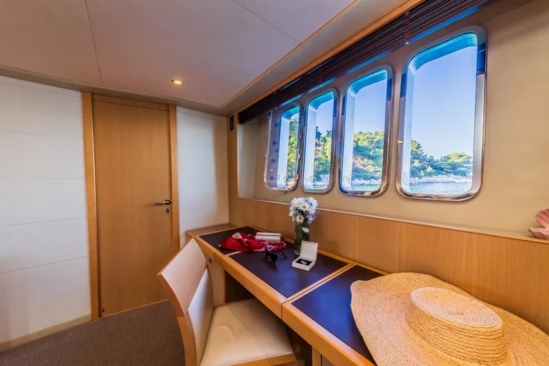 Gitana II Yacht Photos Pics Luxurious 2009 Princess V78 yacht interior with scenic window views and elegant decor.