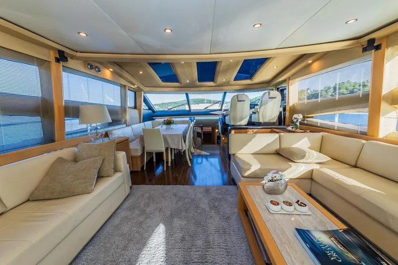 Gitana II Yacht Photos Pics Luxurious interior of 2009 Princess V78 yacht with elegant seating and dining area.