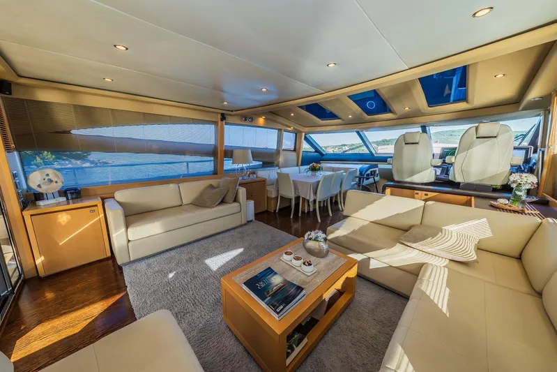 Gitana II Yacht Photos Pics Luxurious interior of 2009 Princess V78 yacht with elegant seating and dining area.