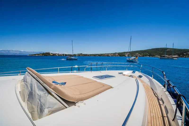 Gitana II Yacht Photos Pics Luxurious 2009 Princess V78 yacht on serene blue waters with clear skies.