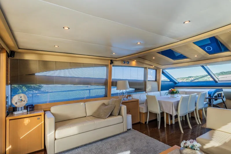 Gitana II Yacht Photos Pics Luxurious interior of 2009 Princess V78 yacht with elegant seating and dining area.