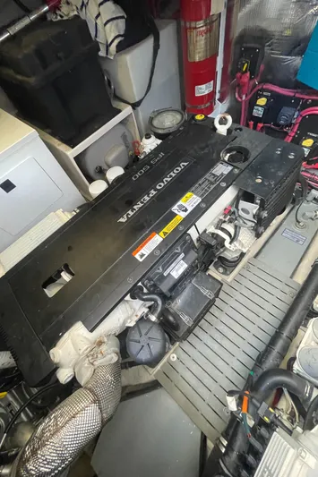 Caribbean Smile Yacht Photos Pics Engine room of a 2019 Regal 42 Grande Coupe with Volvo Penta engine.