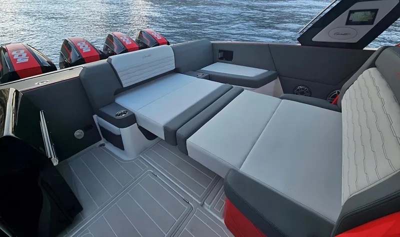 Roman Eagle Yacht Photos Pics 2024 Cigarette 42 Auroris boat interior with luxurious seating and powerful engines.