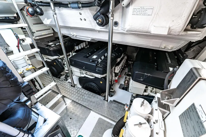 Second Chances Yacht Photos Pics Engine room of 2024 Azimut S7 yacht, showcasing advanced machinery and equipment.