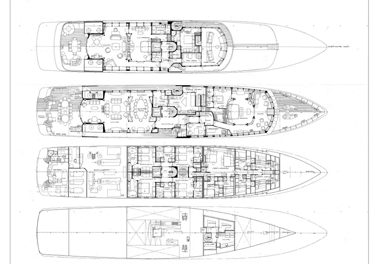 Olympus Yacht Photos Pics Blueprint of 1996 Feadship Full Displacement Motor Yacht, showcasing detailed deck layouts.