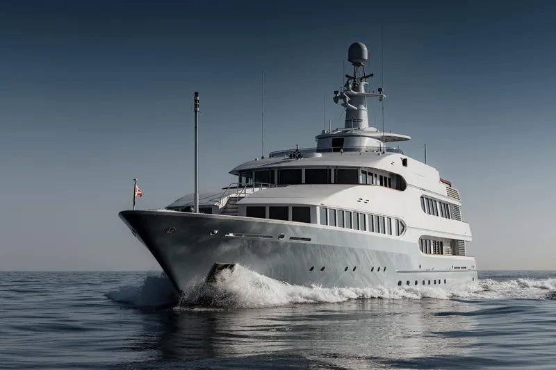 Olympus Yacht Photos Pics Luxurious 1996 Feadship full displacement motor yacht cruising on open water.