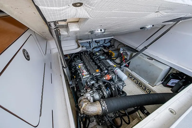 Phoebe Mcbean Yacht Photos Pics 2011 Back Cove 30 engine compartment showcasing detailed mechanical components.