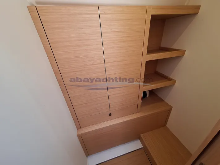  Yacht Photos Pics Wooden interior shelving on a 2019 Grand Soleil 52 LC Sport yacht.