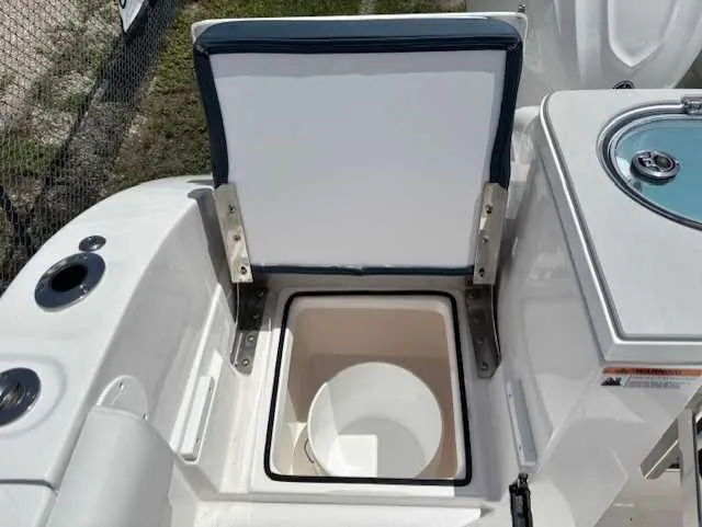 Black Label Marine Yacht Photos Pics Open storage compartment on 2025 Sea Fox 328 Commander boat.