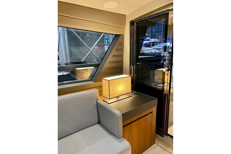  Yacht Photos Pics Interior of 2026 Glacier 48 yacht with modern decor and ambient lighting.
