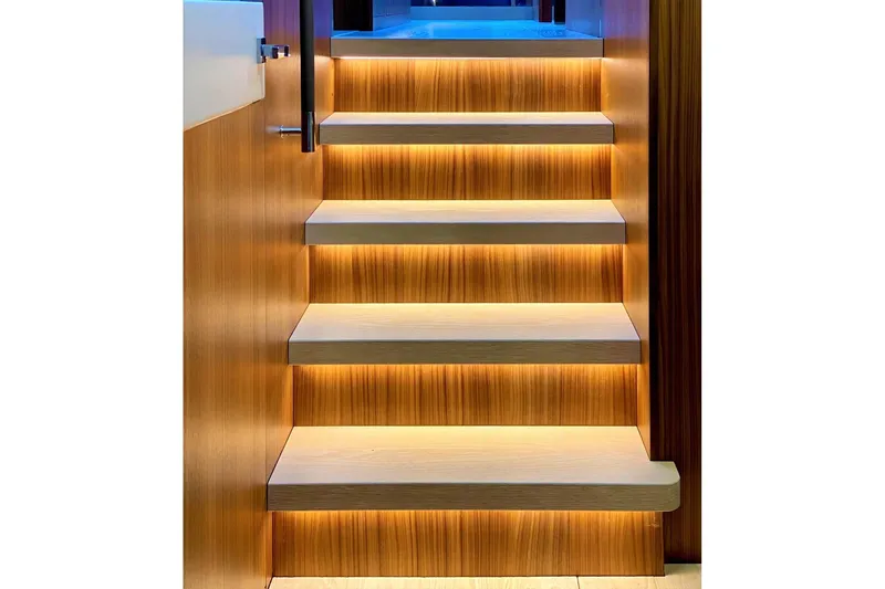  Yacht Photos Pics Modern staircase with ambient lighting, Glacier 48, 2026 model.