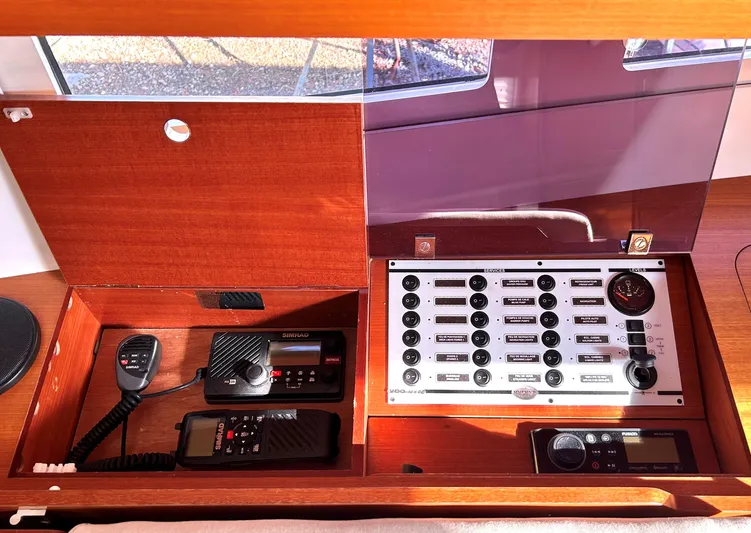 4770jg Yacht Photos Pics Control panel of 2015 Dufour 410 GL yacht with communication equipment.