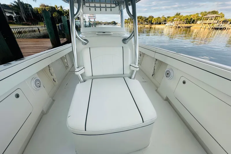  Yacht Photos Pics 2015 Jupiter 38 FS boat interior with white seating, dockside view.