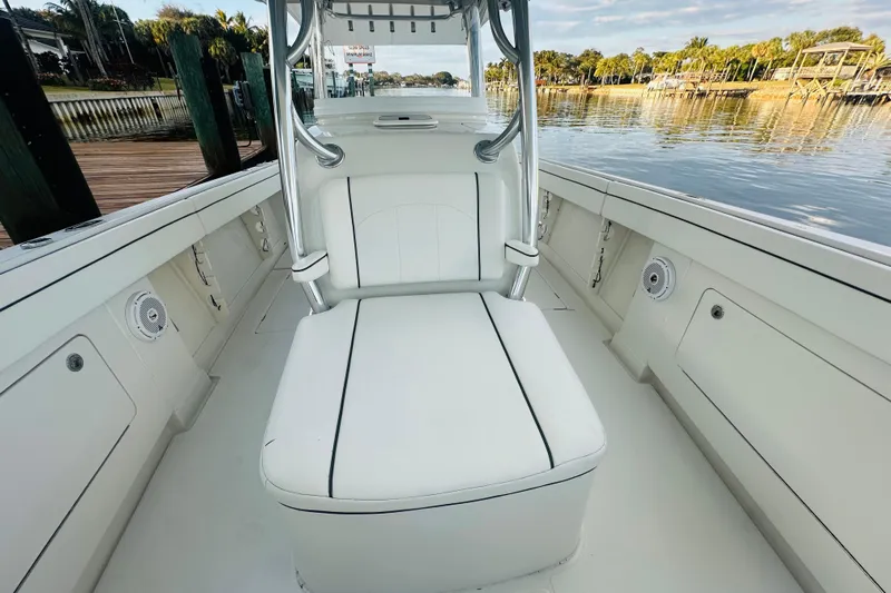  Yacht Photos Pics 2015 Jupiter 38 FS boat interior with white seating, dockside view.