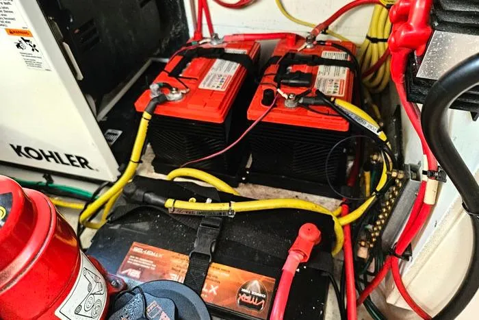  Yacht Photos Pics Engine compartment of 2014 Four Winns V375 with batteries and wiring.