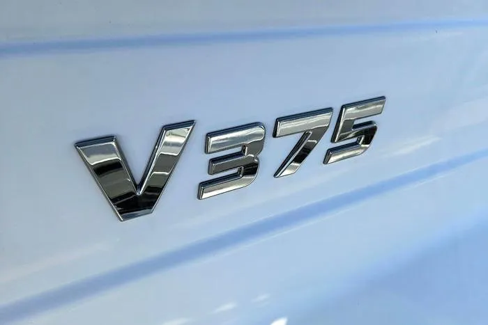  Yacht Photos Pics Chrome "V375" emblem on a 2014 Four Winns boat.