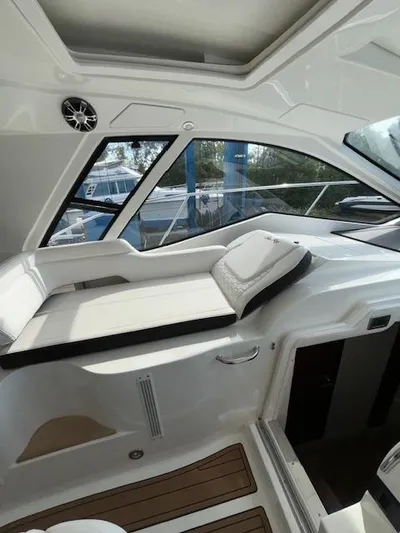  Yacht Photos Pics Interior of 2019 Sea Ray 350 Sundancer Coupe, featuring sleek seating and modern design.