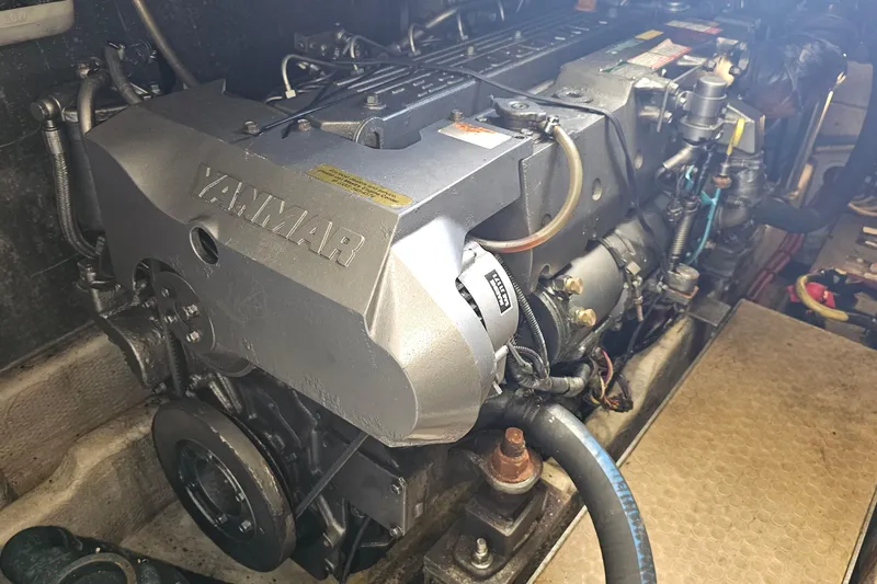  Yacht Photos Pics Engine compartment of a 2004 Luhrs 34 Convertible boat with Yanmar engine.
