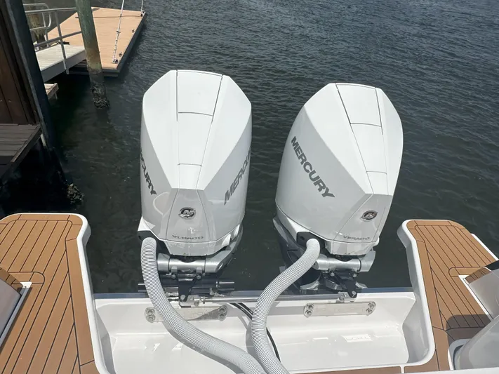  Yacht Photos Pics 2024 Southport 30 FE boat with twin Mercury outboard engines.