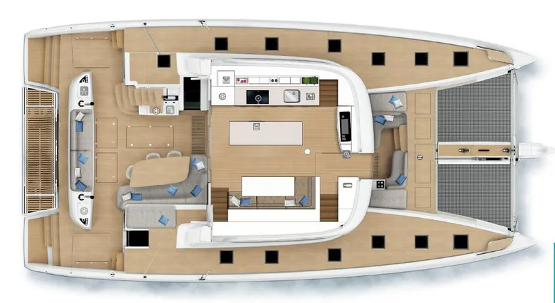 Big Picture Yacht Photos Pics 2024 Lagoon SIXTY 5 catamaran layout with spacious deck and modern interior design.