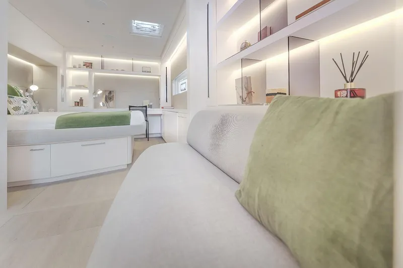 Big Picture Yacht Photos Pics Luxurious interior of 2024 Lagoon SIXTY 5 yacht with modern design and elegant furnishings.