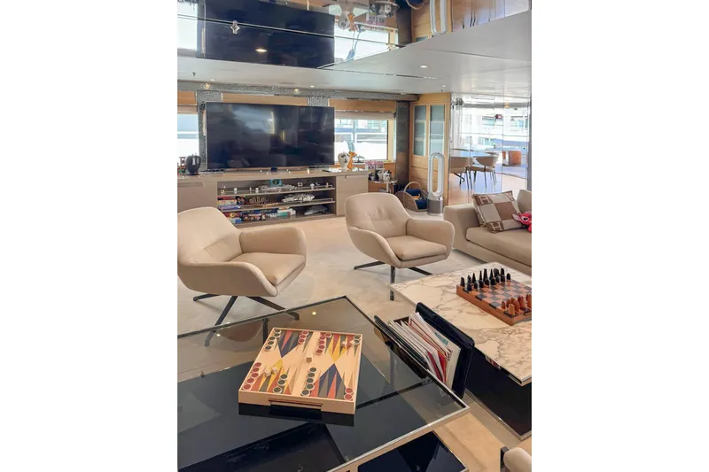  Yacht Photos Pics Luxurious yacht interior with modern seating, games, and entertainment system, Factoria Naval de Marin 40, 2013.