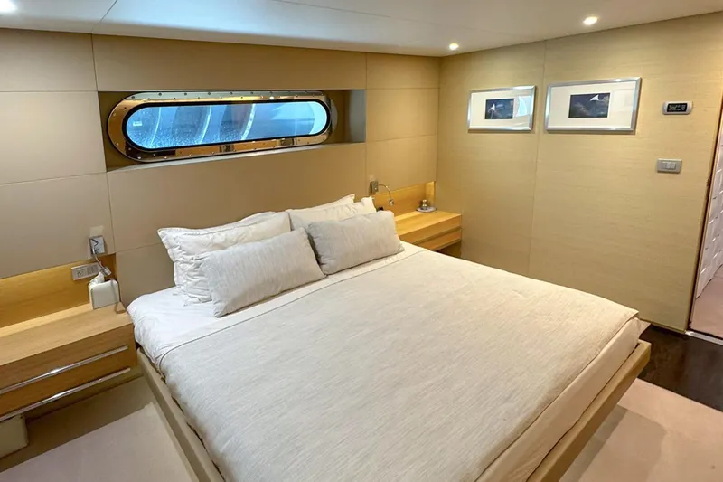  Yacht Photos Pics Luxurious yacht bedroom interior, Factoria Naval de Marin 40, 2013 model, with modern decor.