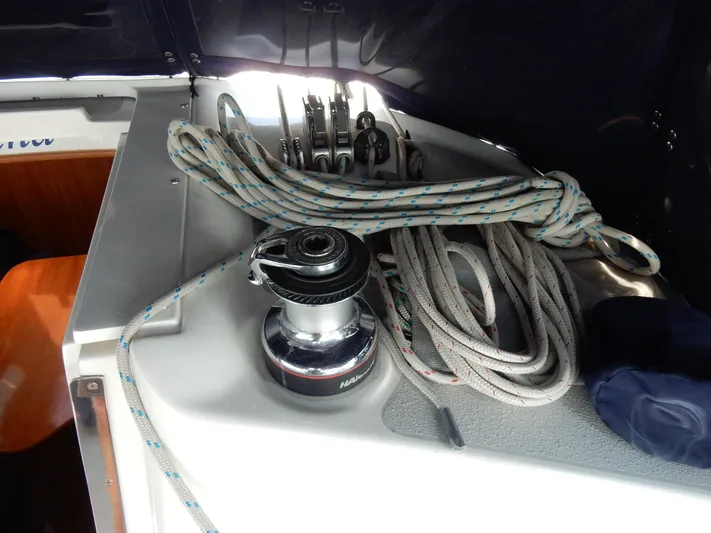 Milky Way Yacht Photos Pics Winch and ropes on a 2004 Catalina 350 sailboat deck.