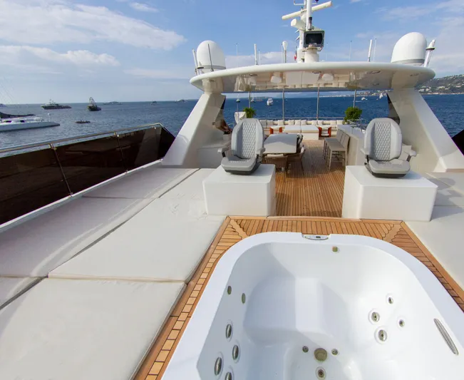 Yacht Photos Pics Luxurious yacht deck with jacuzzi, seating area, and ocean view; Factoria Naval de Marin 40, 2013.