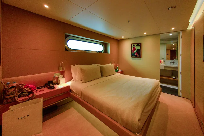  Yacht Photos Pics Luxurious yacht bedroom with double bed, modern decor, and ensuite bathroom, Factoria Naval de Marin 40, 2013.