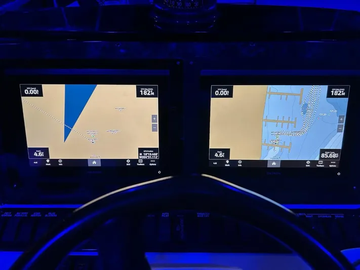 Someday Came Yacht Photos Pics Navigation screens on a 2008 Sea Ray 47 Sedan Bridge yacht dashboard.