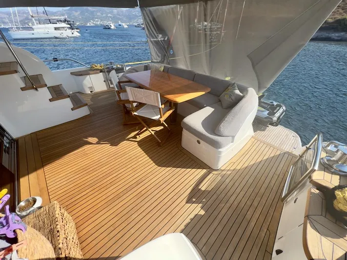  Yacht Photos Pics Luxurious deck of a 2015 Princess 82 yacht with seating area.