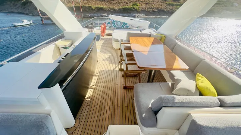  Yacht Photos Pics Luxurious deck of 2015 Princess 82 yacht with elegant seating area.