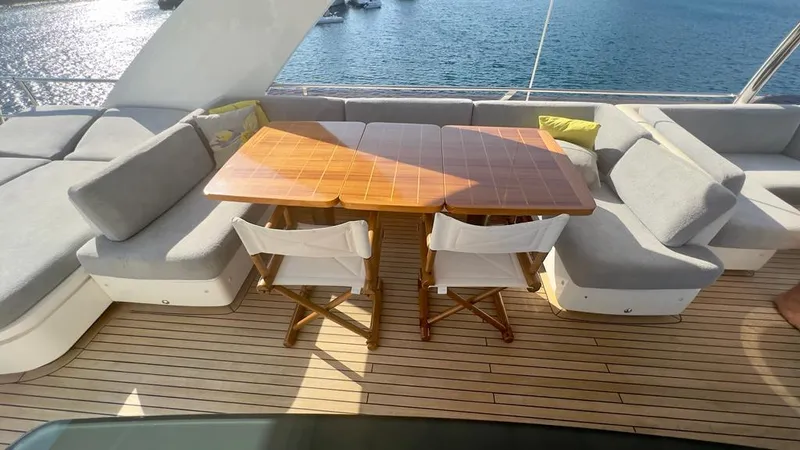  Yacht Photos Pics Luxurious dining area on a 2015 Princess 82 yacht.