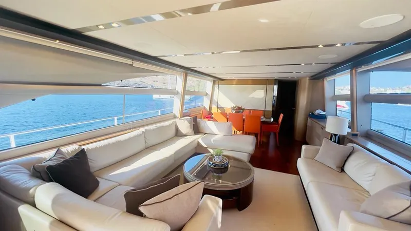  Yacht Photos Pics Luxurious interior of a 2015 Princess 82 yacht with ocean view.