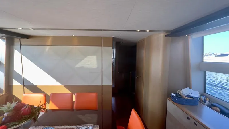  Yacht Photos Pics Interior of a 2015 Princess 82 yacht with modern furnishings.
