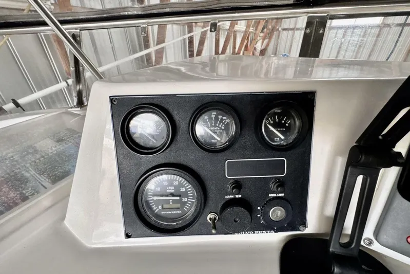  Yacht Photos Pics Control panel of a 1998 Ocean Alexander 420 yacht with gauges and switches.