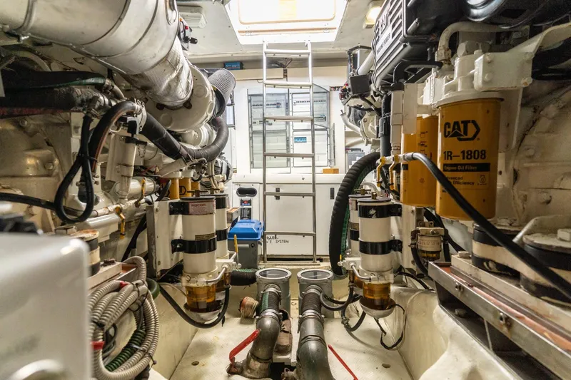 Barba III Yacht Photos Pics Engine room of 2013 Azimut AZ 62S ITALIA yacht, featuring CAT engine components.