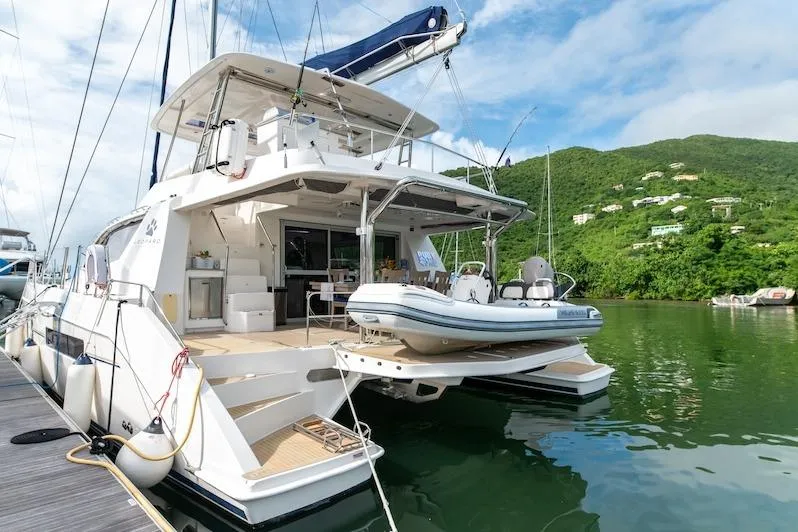 Ruby One Yacht Photos Pics Catamaran Leopard 58 bathing platform and tender lift