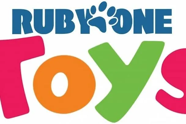 Ruby One Yacht Photos Pics Colorful "Ruby One Toys" logo with playful font and paw print design.