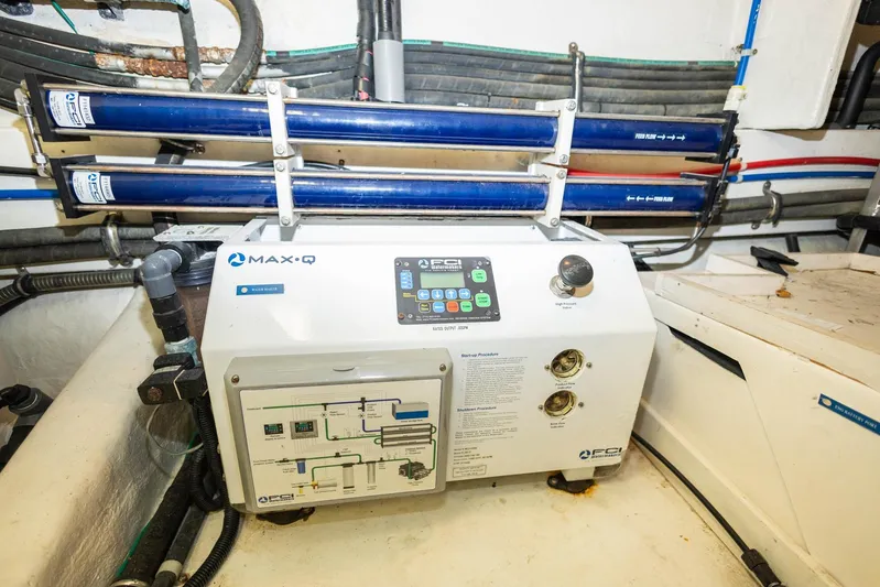 Bluewater Yacht Photos Pics 2005 Ocean Alexander Raised Pilothouse Flybridge Sedan watermaker system in engine room.