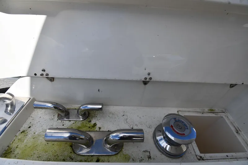 Surfin The Net Yacht Photos Pics Clean yacht deck fittings on 2001 Ferretti Yachts 72, featuring polished metal components.