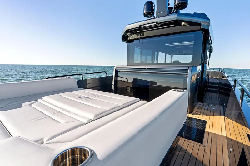  Yacht Photos Pics 2025 XO Boats EXPLR 44 luxury yacht with spacious deck and modern design on open water.